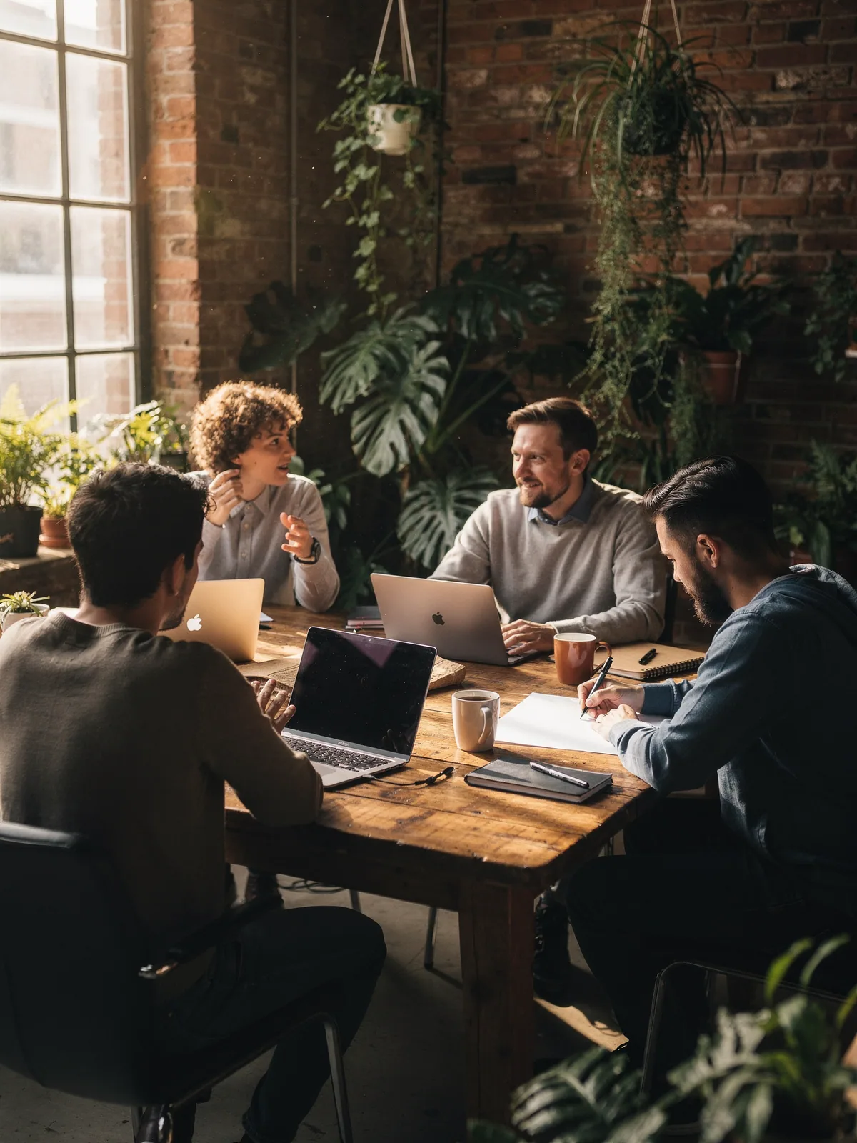 The ebizmarts team around a table in a plant-filled studio